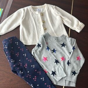 Baby Gap Girls Fall Bundle - Fleece Leggings Sweater Cardigan 2T